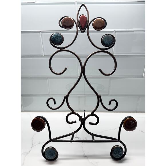 Oil Rubbed Bronze Metal Art Plate Holder with Decorative Colored Stones - Picture 1 of 5